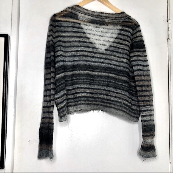 A.L.C. Slightly sheer and cropped gray striped mohair blend sweater. - Picture 2 of 9